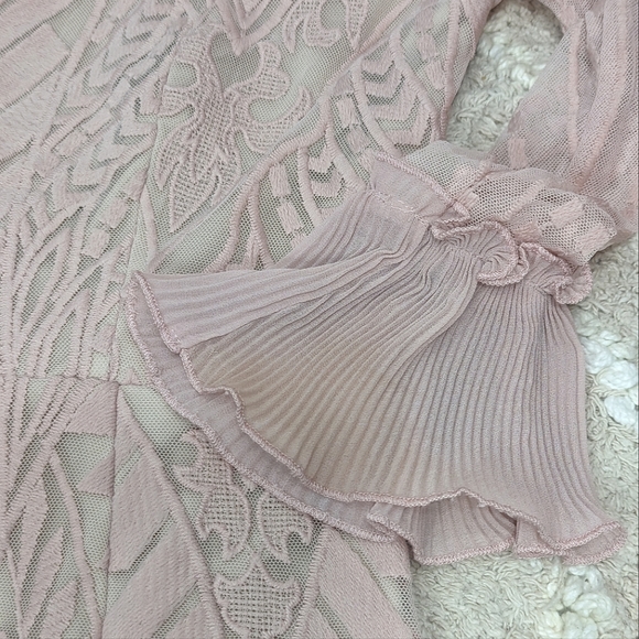 Saints + Secrets Small Dreamy Long Sleeve Blush Pink Ruffle Mini Dress - Picture 8 of 15